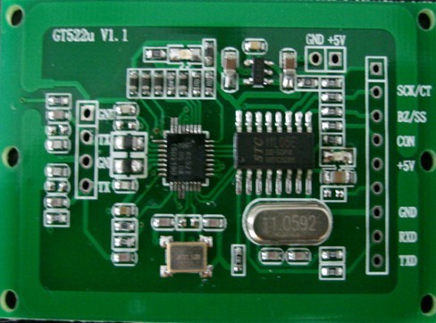 功能特点
四层电路板设计，双面表贴，EMC 性能优良
采用最新 PHILIPS 高集成 ISO14443A 读卡芯片—MF RC522
UART 串行接口，能外接 RS232 或 RS485 芯片
需定货,500个以下交期1-2周,现货有3片!可接受定货,下单前与我司联系